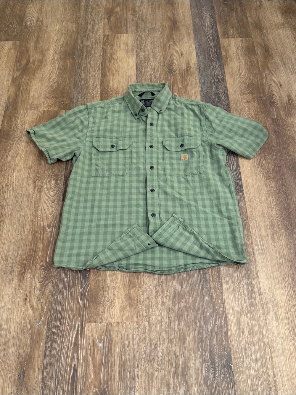 Carhartt Men’s Green Plaid Short-Sleeve Work Shirt